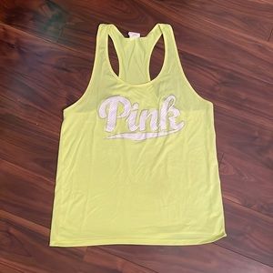 Pink racer back tank. Neon yellow.